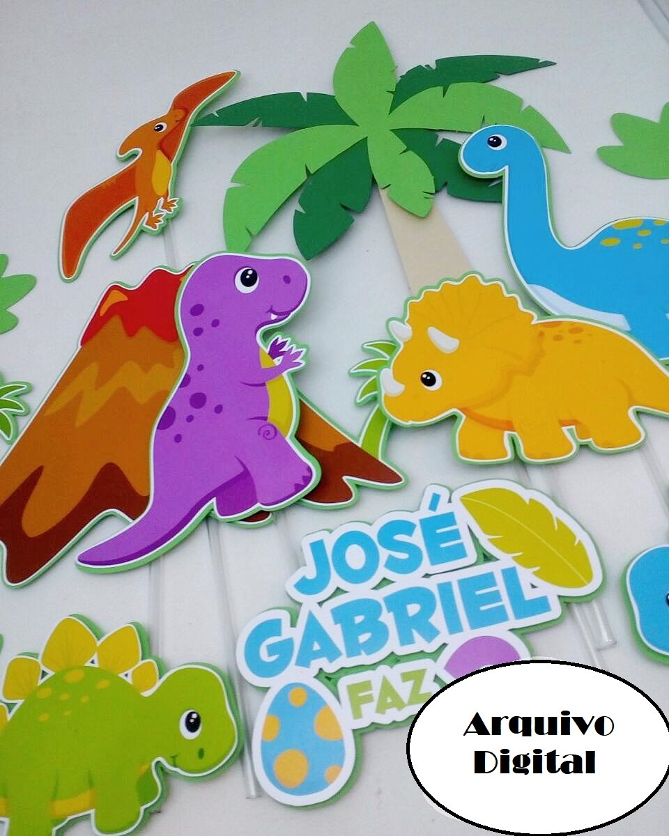 Arquivo Silhouette Topo de Bolo Dinossauros Cute