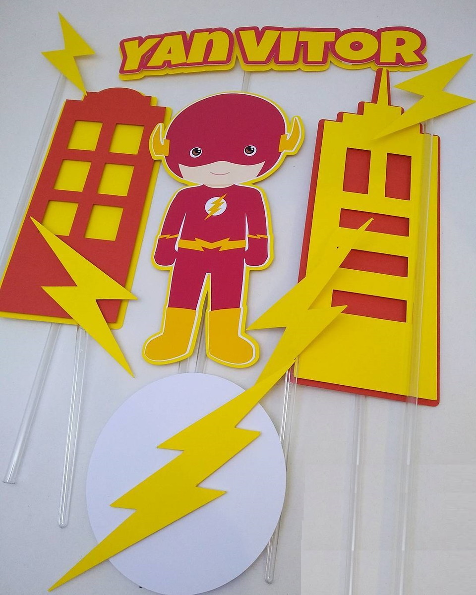 Arquivo Silhouette Topo De Bolo Flash Cute Super Herói