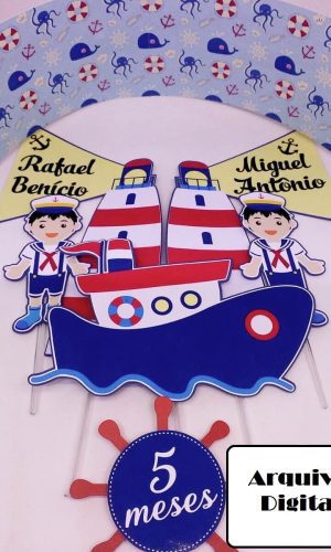 Arquivo Silhouette Topo de Bolo Marinheiro Capitão Gêmeos