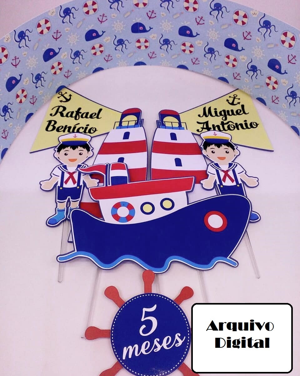 Arquivo Silhouette Topo de Bolo Marinheiro Capitão Gêmeos
