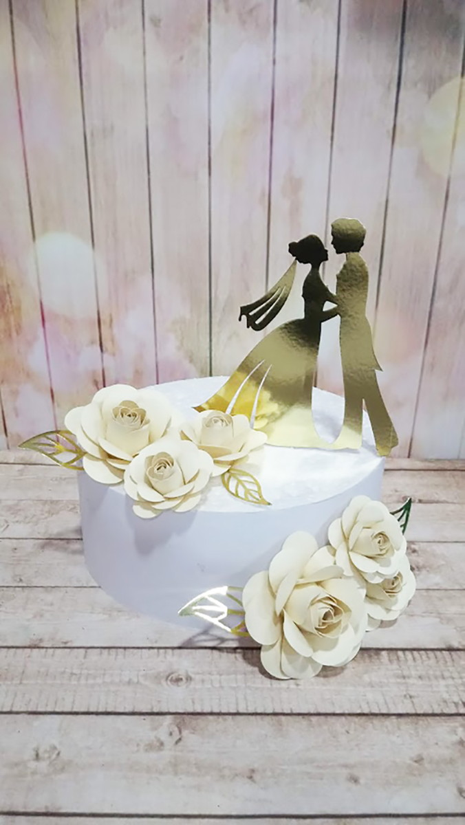 Arquivo Topo 3d Casamento Rosas e Silhueta