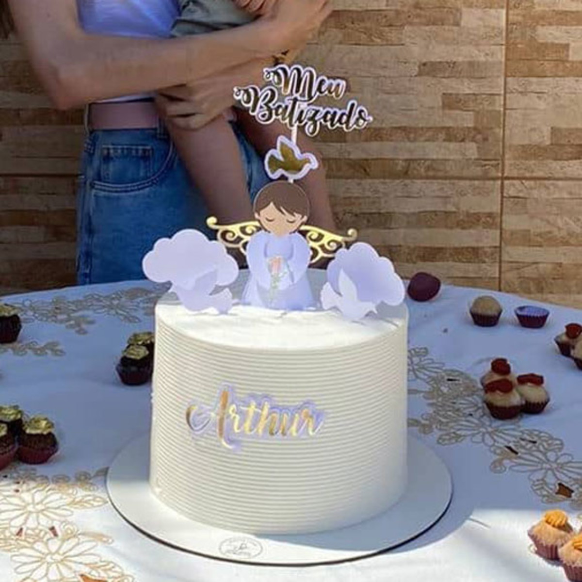 Arquivo de Corte Topo de Bolo Batizado Anjinho 3D Asa Vazada - Imagem 3
