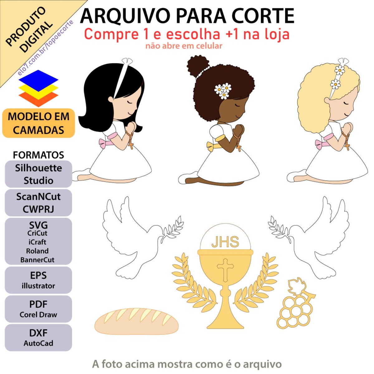 Arquivo Topo de Bolo Batizado Menina Rezando +1 Arquivo da l - Imagem 2