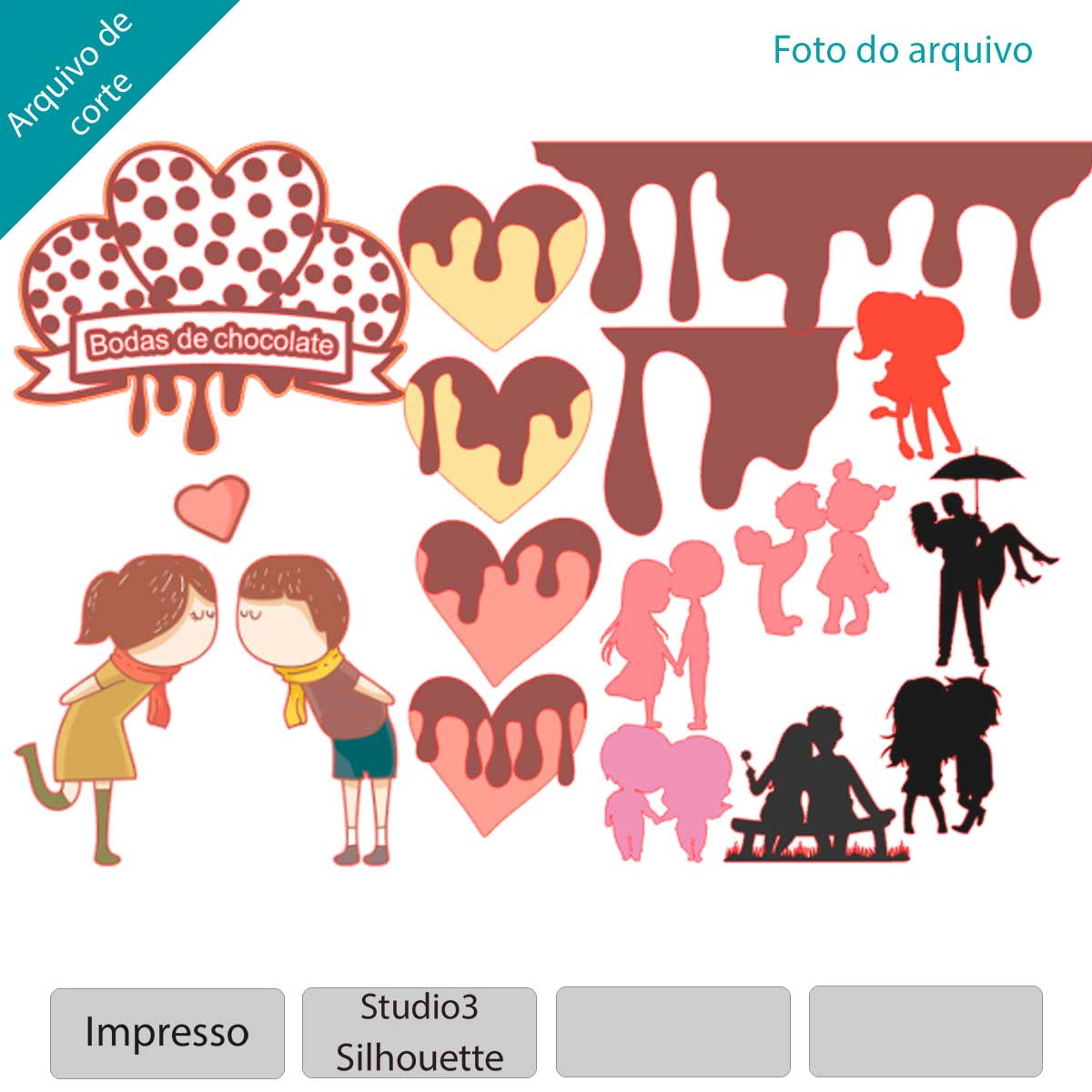 Arquivo Topo de bolo Bodas de Chocolate com casais +1 tema