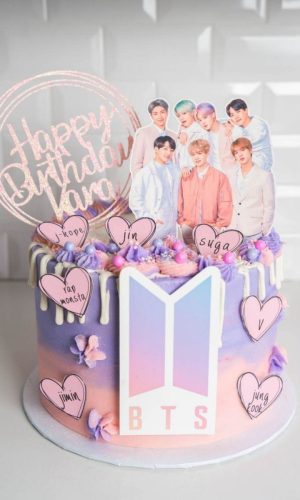 Arquivo Topo de Bolo Bts Aquarelado Rosa