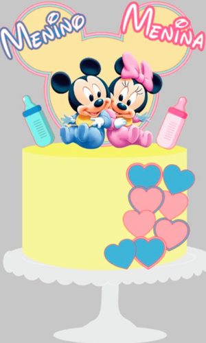 Arquivo Topo de Bolo Chá de Revelação Minnie e Mickey + Brin