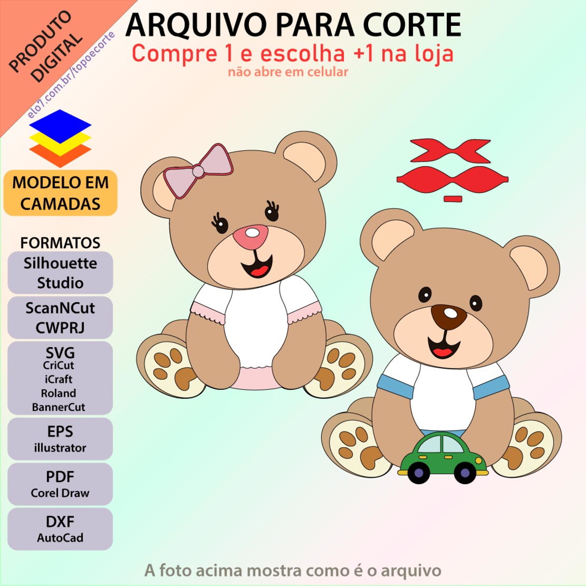 Arquivo Topo de Bolo Chá Revelação Ursinha e Ursinho +1 Tema