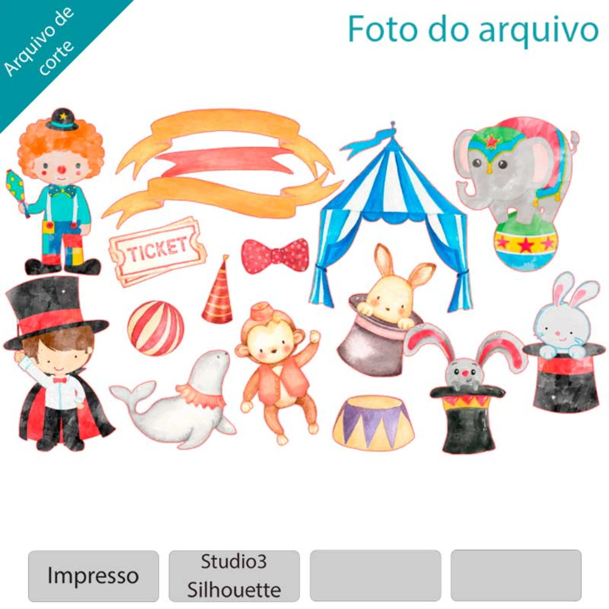 ARQUIVO Topo de bolo circo aquarela +1 Tema da loja - Imagem 2