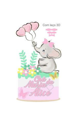 Arquivo topo de bolo elefantinha aquarela