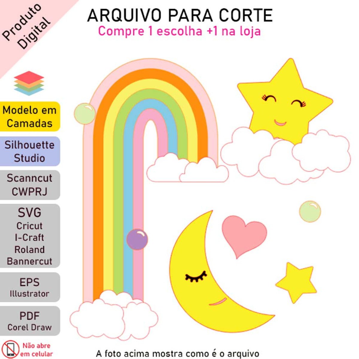 ARQUIVO Topo de bolo Estrelinha Com Arco-Íris +1 arquivo - Imagem 2