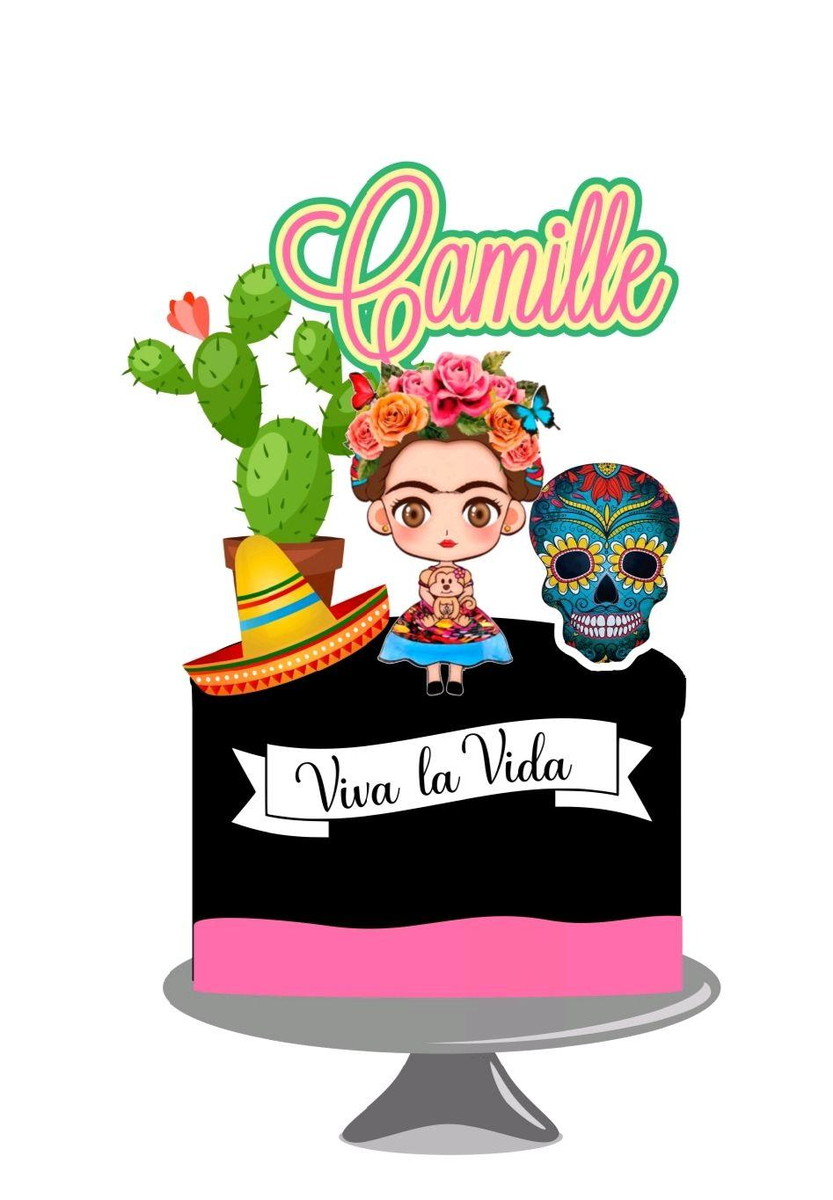 Arquivo topo de bolo Frida khalo Viva la vida