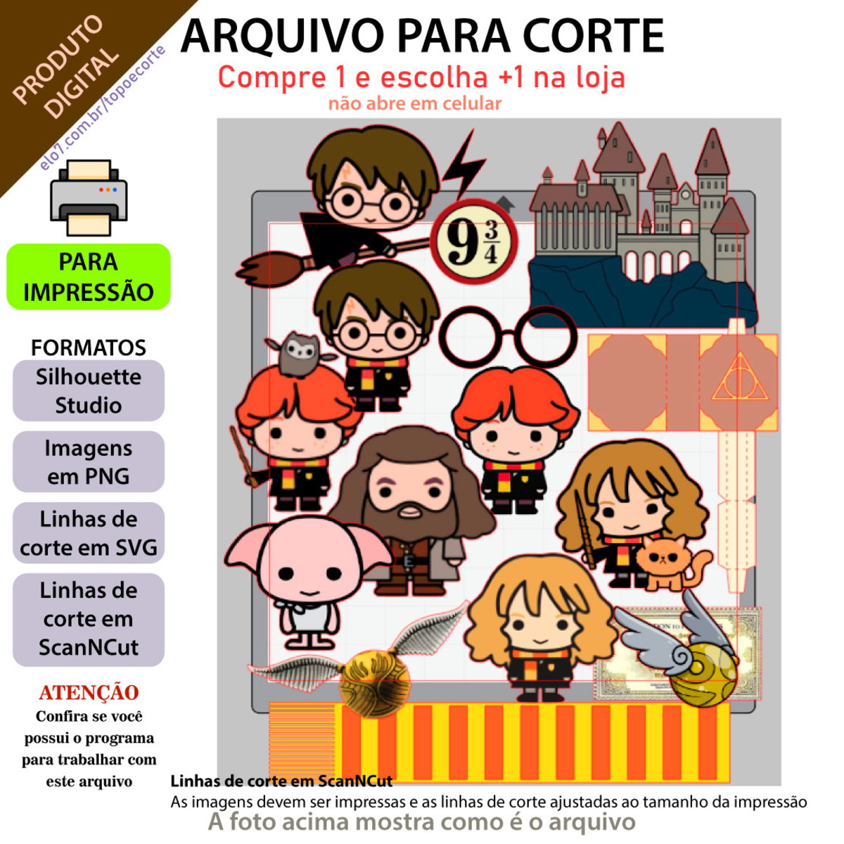 ARQUIVO Topo de bolo Harry Potter Cute +1 arquivo da loja - Imagem 2