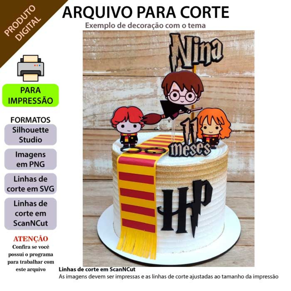 ARQUIVO Topo de bolo Harry Potter Cute +1 arquivo da loja