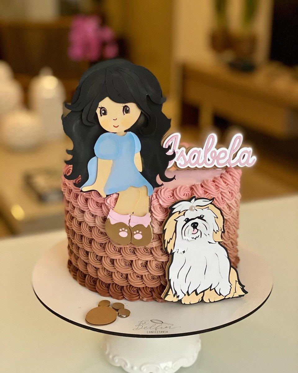 Arquivo Topo de Bolo - Menina e Cachorro
