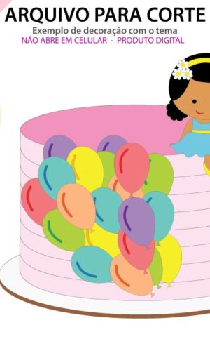 Arquivo Topo De Bolo Menina Sentada Balões +1 Arquivo