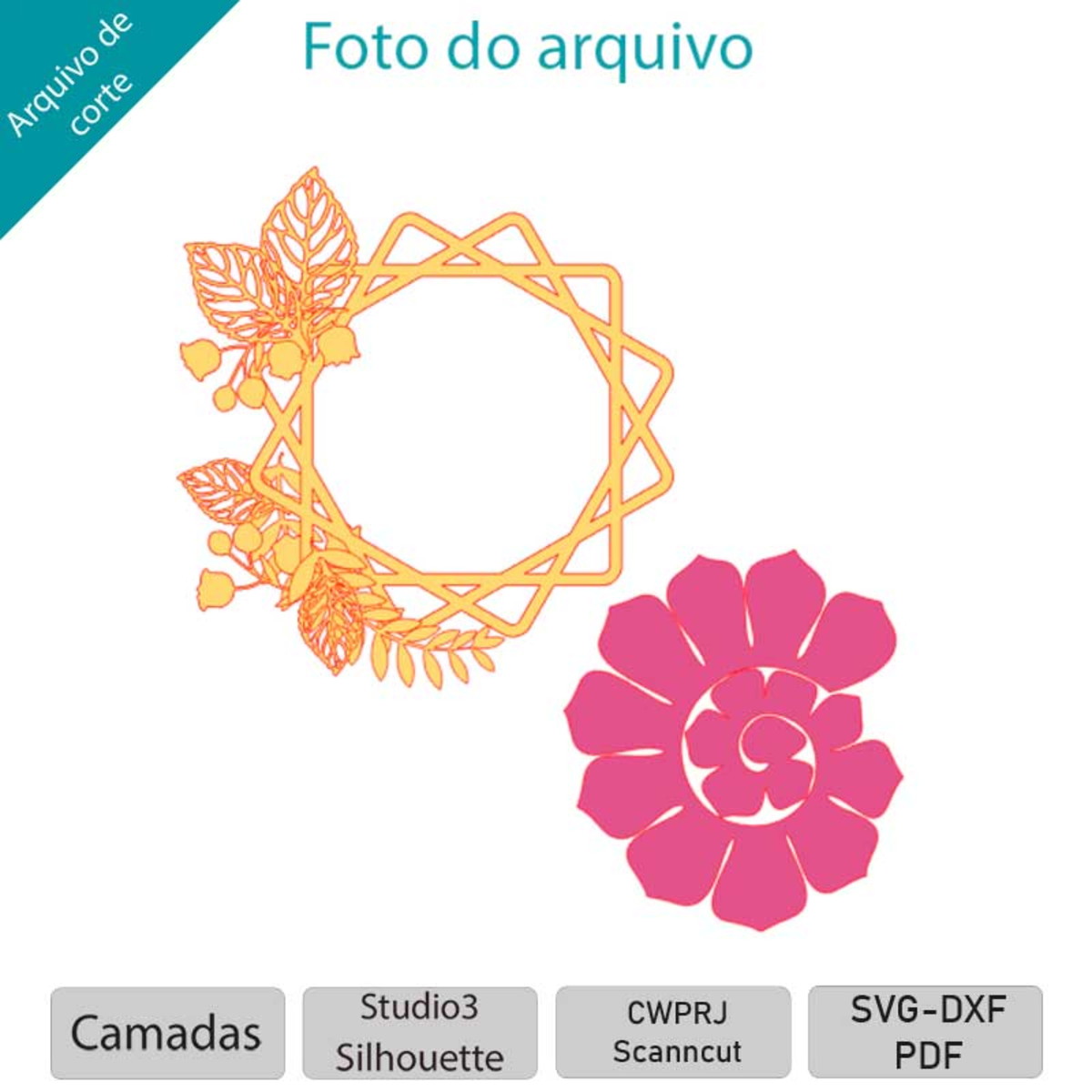 ARQUIVO topo de bolo Moldura Quadrada com folhas