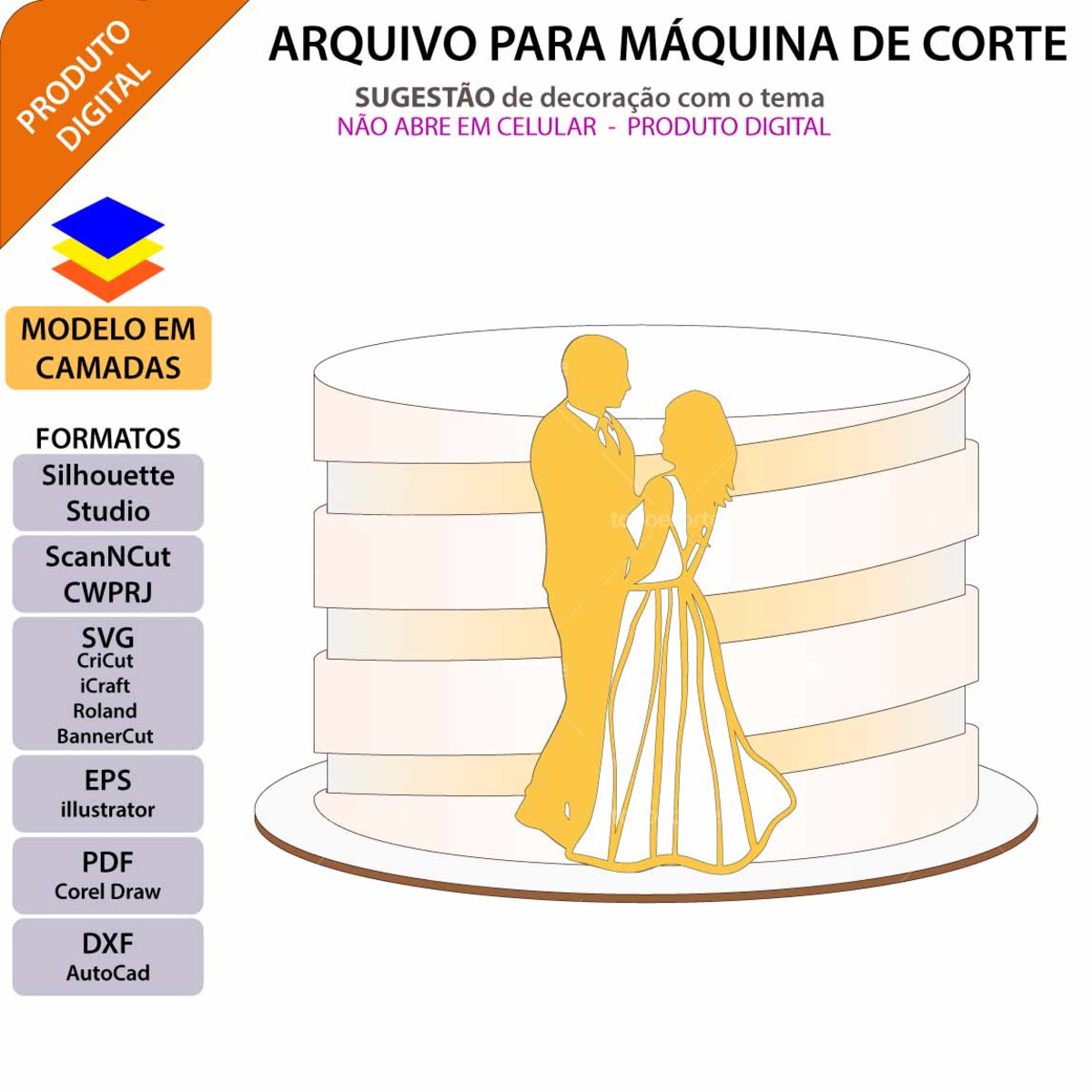 Arquivo Topo de Bolo Noivos Casamento +1 Arquivo da Loja - Imagem 2