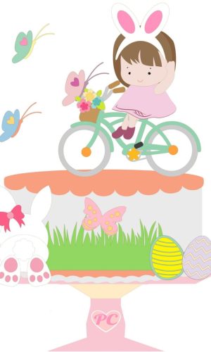 Arquivo Topo de Bolo Páscoa Coelho Menina Bicicleta