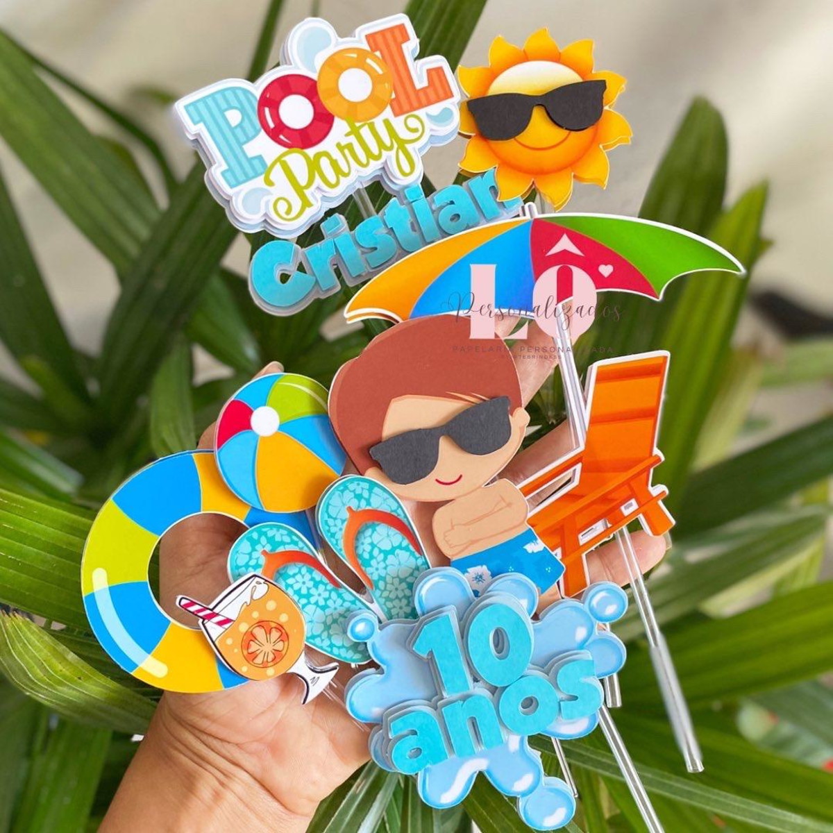 Arquivo Topo de Bolo Pool Party Menino - Imagem 2