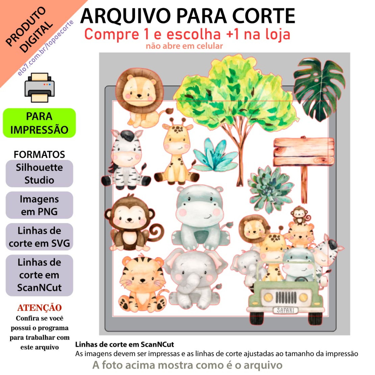 ARQUIVO Topo de bolo safari aquarela + 1 tema da loja