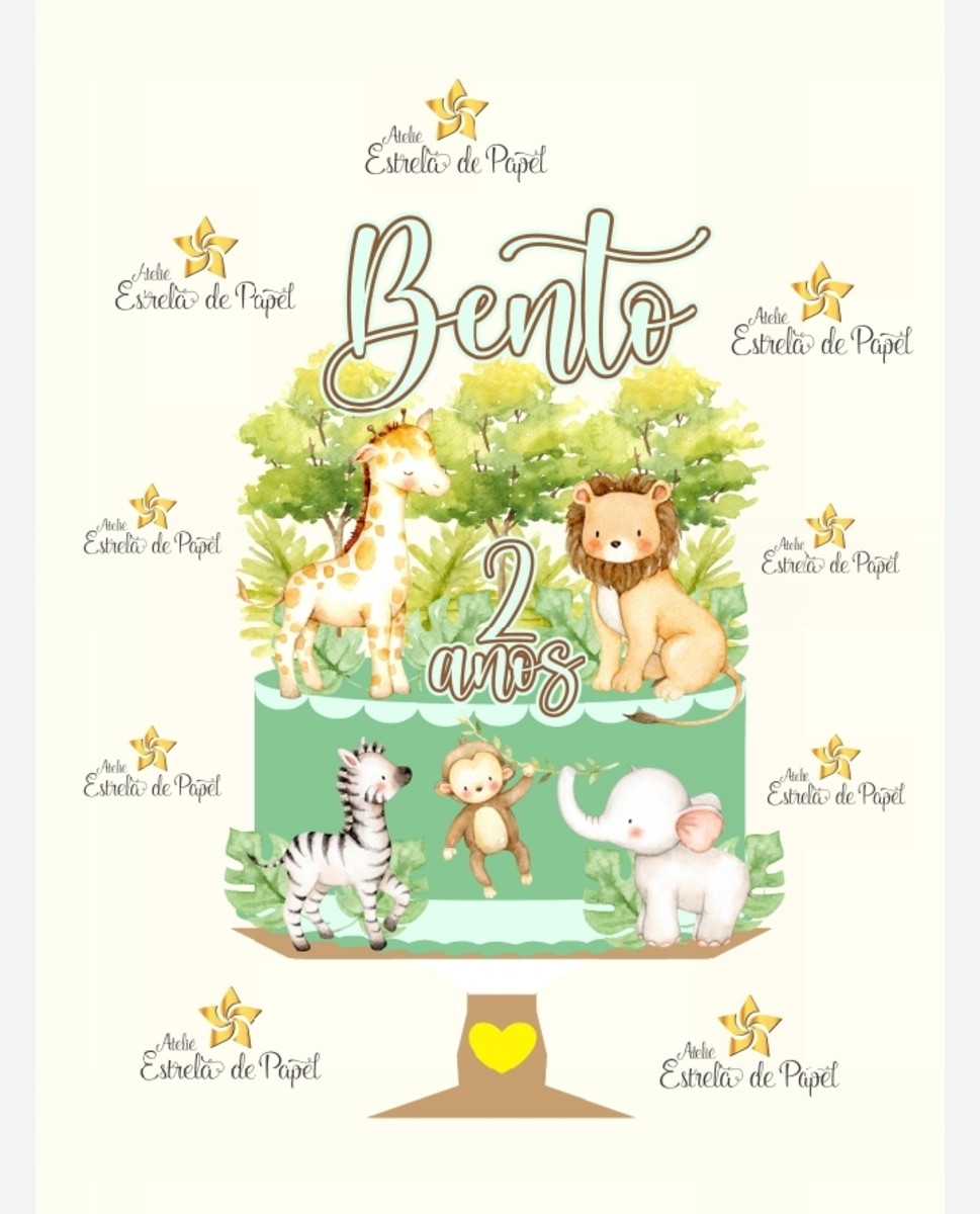 Arquivo Topo de Bolo Safari Aquarela Menino - Imagem 2