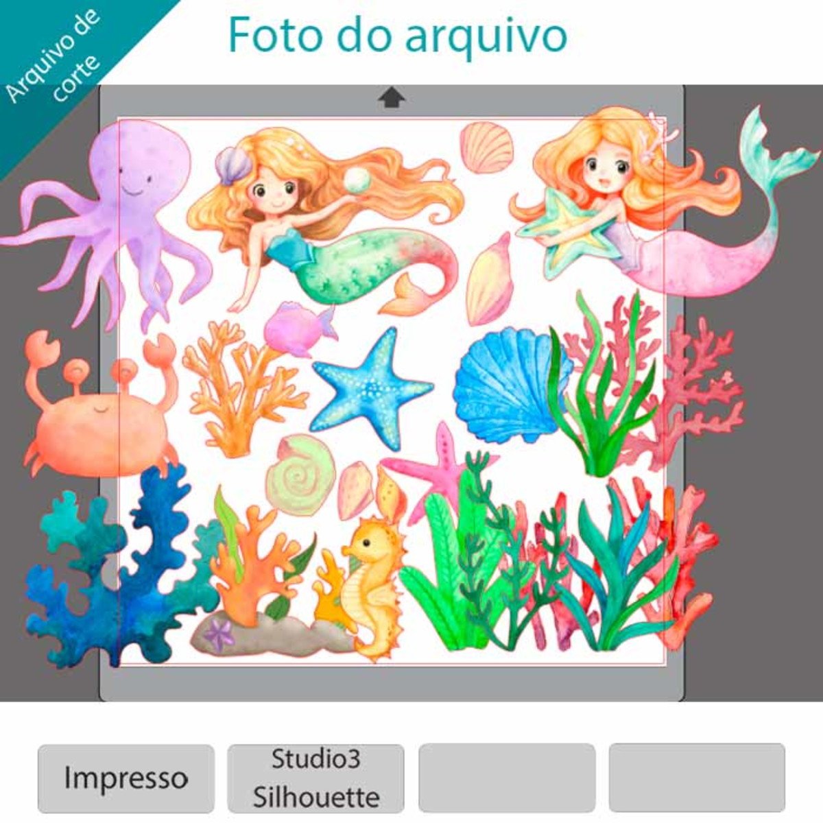 ARQUIVO Topo de bolo Sereia aquarela +1 tema da loja - Imagem 2