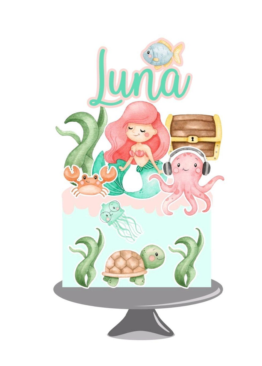Arquivo topo de bolo Sereia aquarela