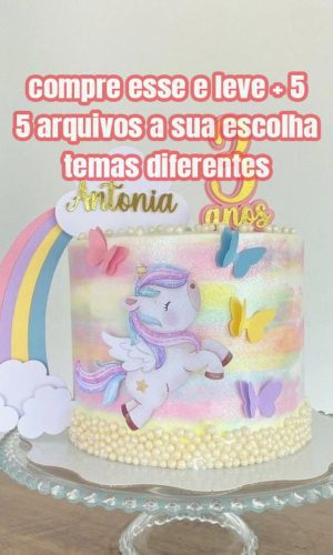 Arquivo Topo de Bolo Unicornio Aquarelado