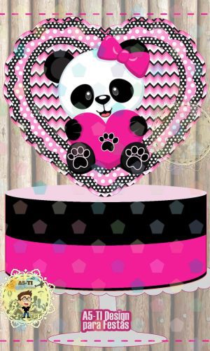 Arquivo topo de bolo ursinho panda rosa REF: 821