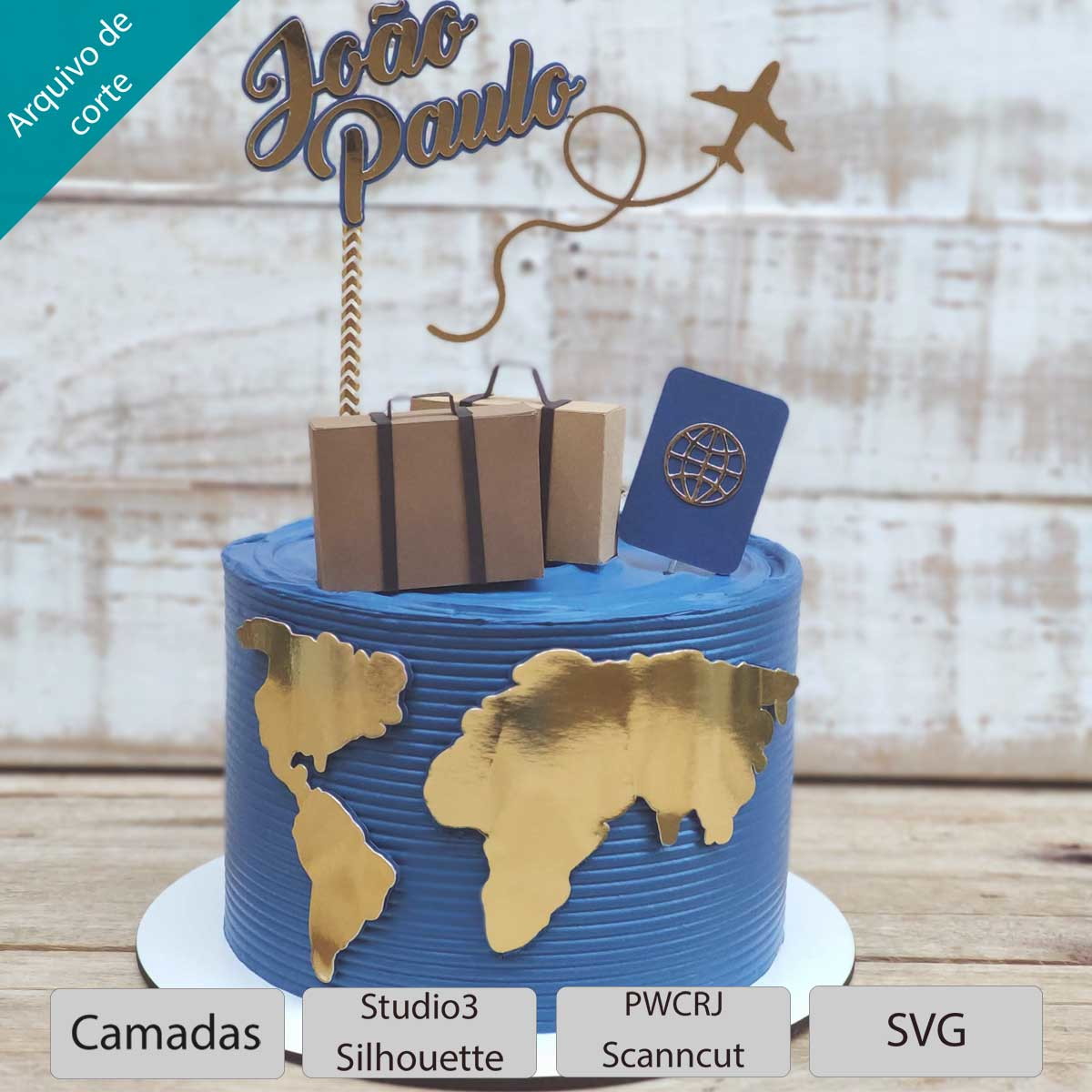 Arquivo Topo de bolo - Viagem mala 3D - SVG, Studio, Canva - Imagem 3