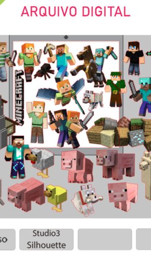 ARQUVIO corte - Topo de bolo Minecraft com blocos +1 tema