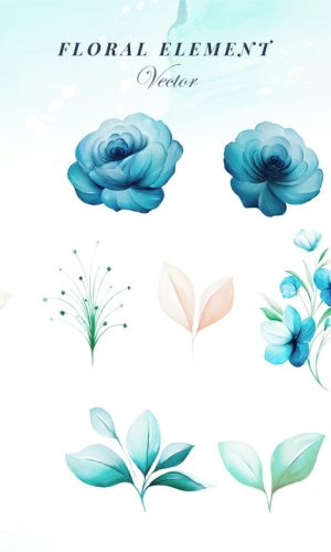 Kit Digital - Arranjo Floral Aquarela Azul