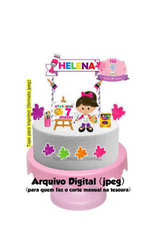 Arte Digital -Topo de bolo Pintando o 7 menina para imprimir