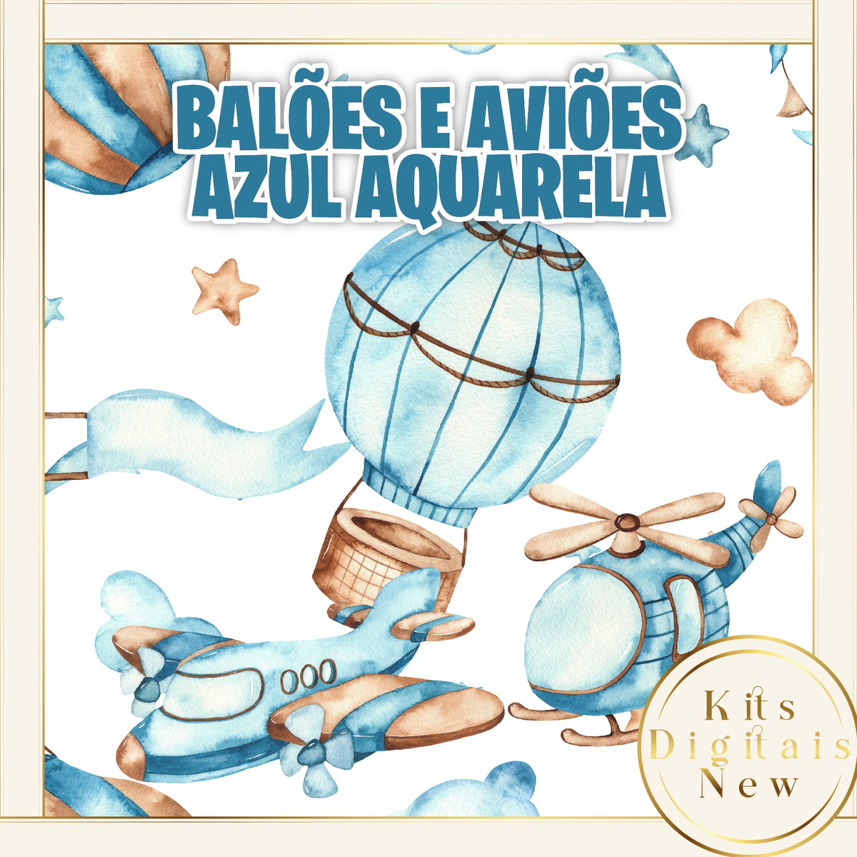 Balão Balões Azul Aquarela Kit Digital