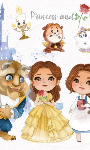 Bela e a Fera Aquarela Kit Digital Compre 1 Leve 3
