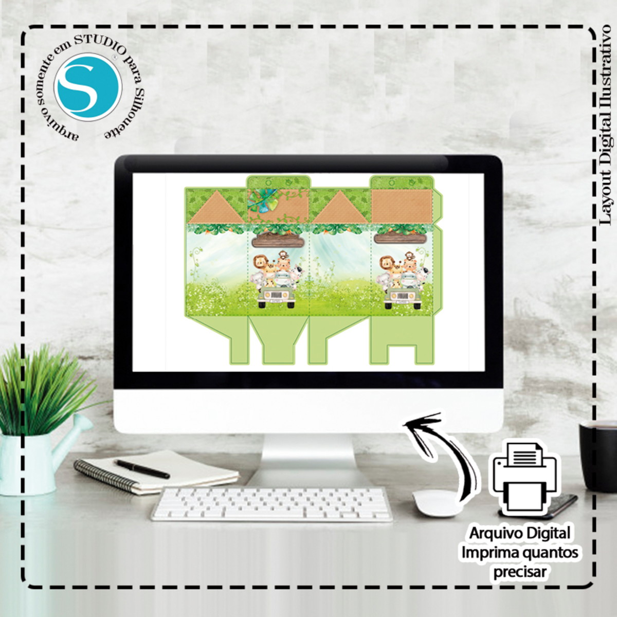 CAIXA MILK E PIRAMIDE SAFARI AQUARELADO - ARQUIVO DIGITAL - Imagem 2