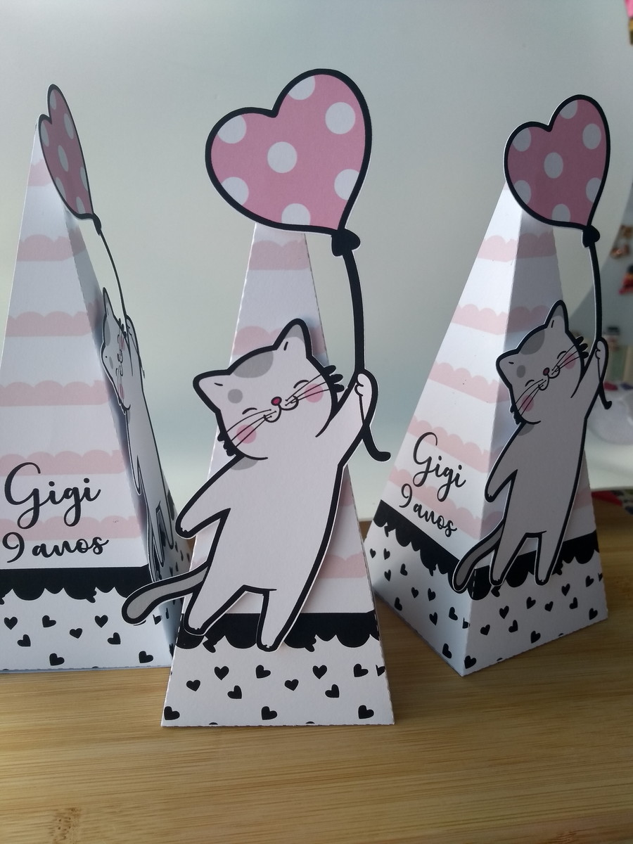 Kit Festa Gatinho Caixinhas, Bandeirolas, Topo de Bolo - Imagem 2