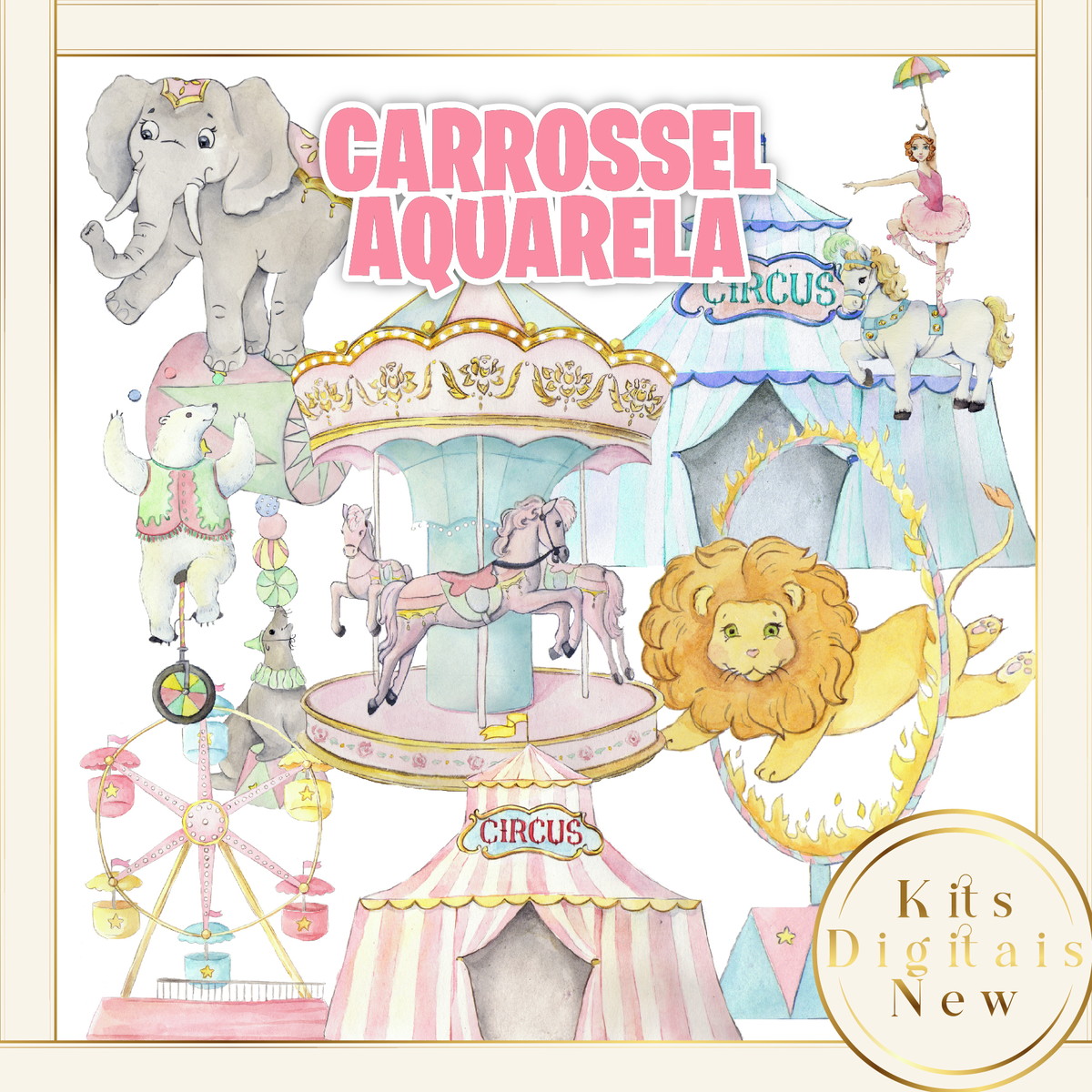 Carrossel Circo Aquarela Kit Digital