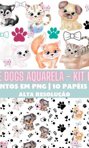 Cats e Dogs Aquarela - Kit Digital