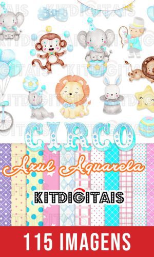 Circo Aquarela Azul Kit Digital