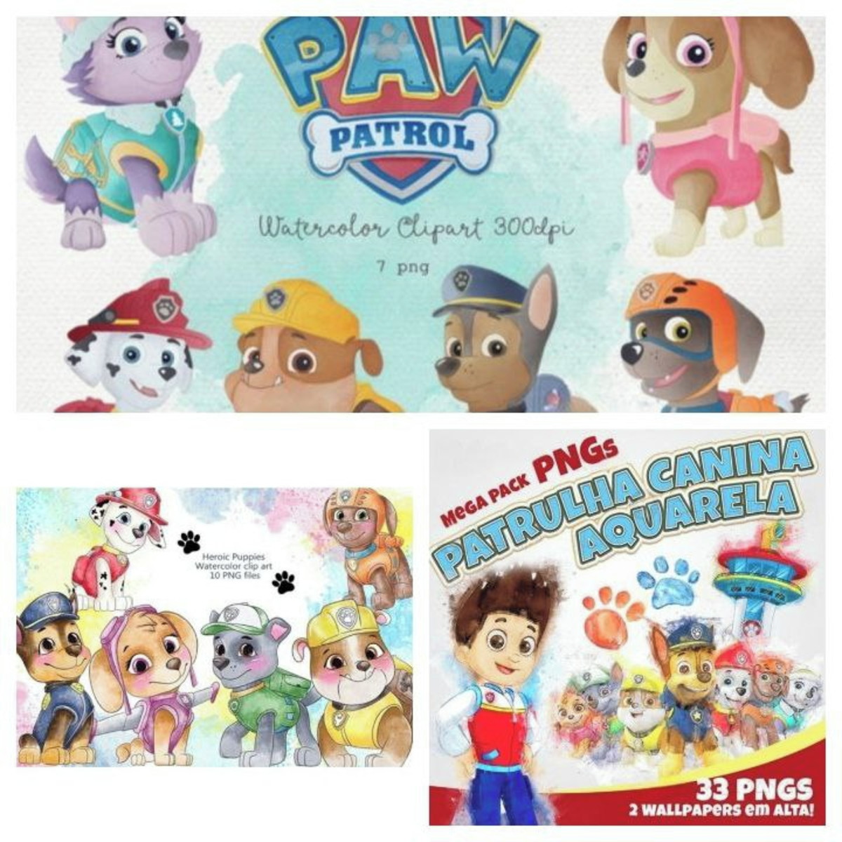 Clipart Kit Digital Patrulha Canina Aquarela/+20kit Cod:8001