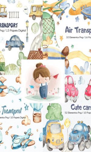 Combo - 4 Kits Meio De Transporte Aquarela