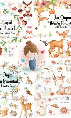 Combo - 7 Kits Digital Bosque Aquarela