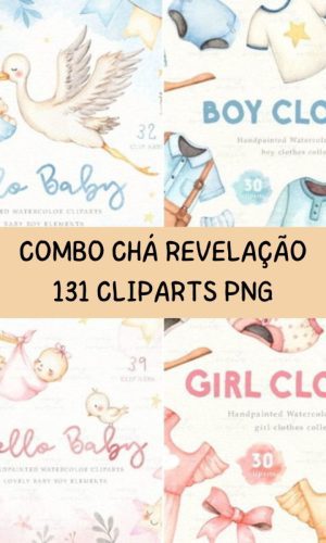 Combo Kit Digital Bebê Chá Revelação Aquarela Premium