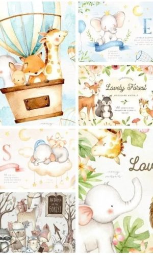 Compre 1 Leve 3 - Combo 53 Kits Digitais Animais Aquarela