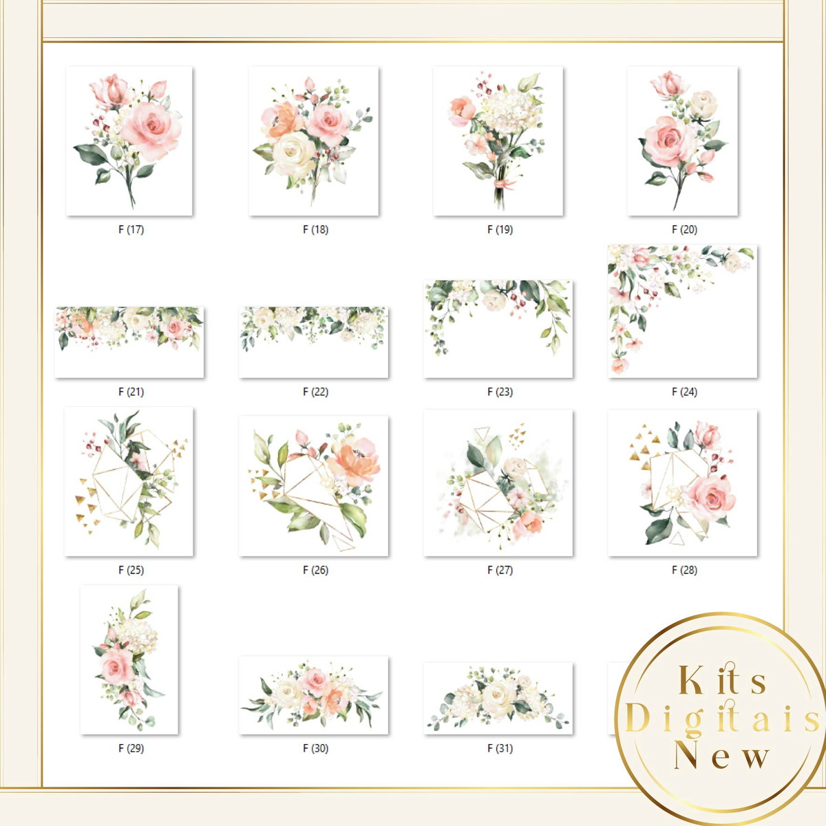 Floral Flor Aquarela Luxo Kit Digital - Imagem 3