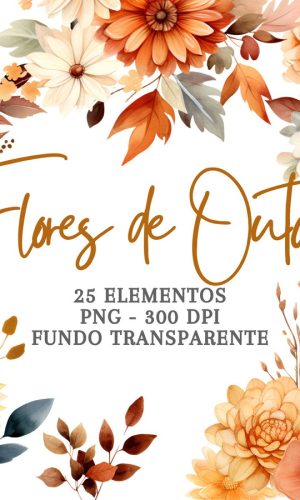 Flores de Outono em Aquarela Png Cliparts | 25 Elementos