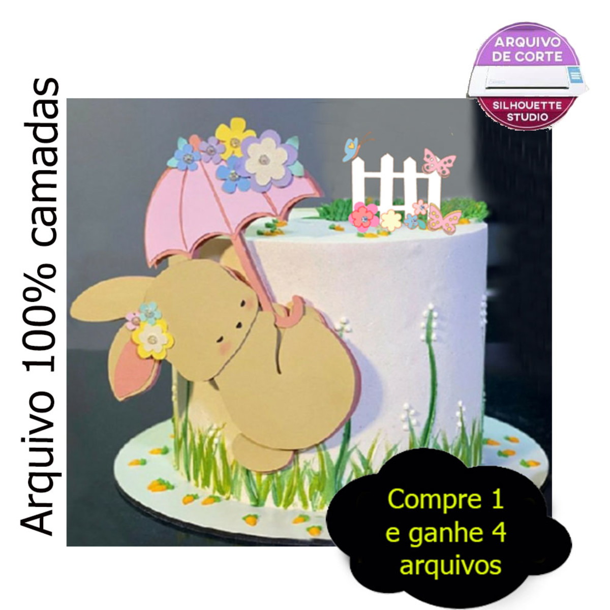 G757- Arquivo topo de bolo coelho da pascoa em camadas