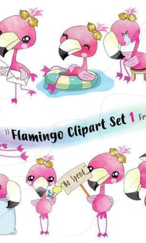 Ki digital Flamingos em aquarela