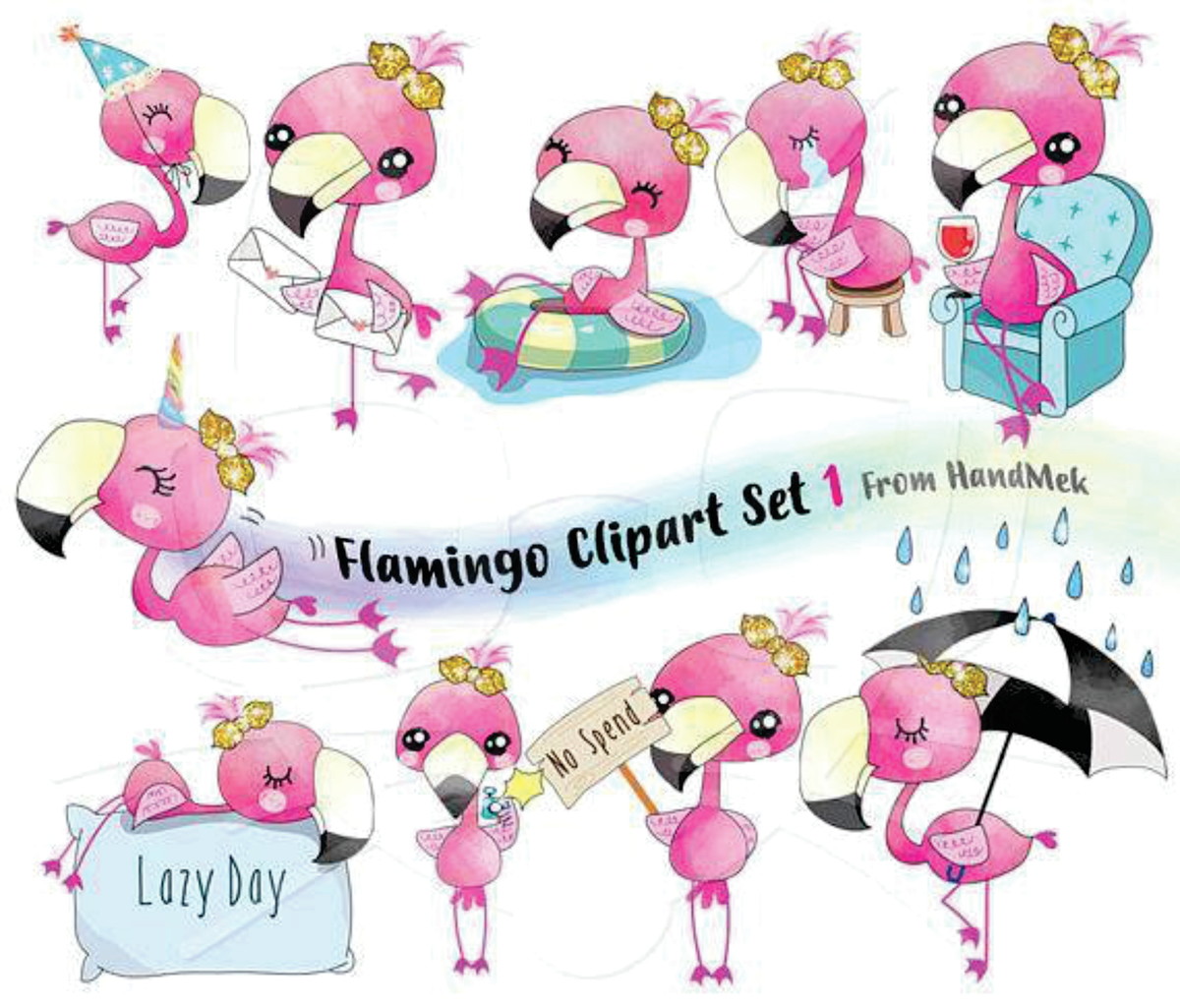 Ki digital Flamingos em aquarela